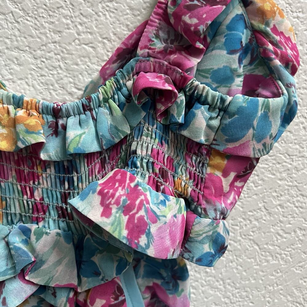Show Me Your MuMu Floral Midi Dress in Blue, Pink, Yellow - Picture 6 of 10